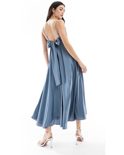 ASOS Satijnen Midi-jurk Met Strik Achter - Blauw