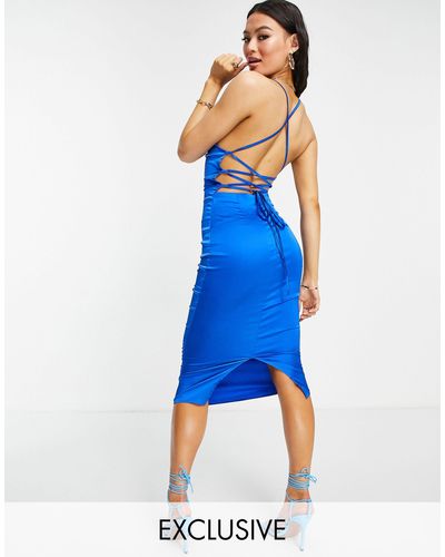 Missy Empire Exclusive Square Neck Strappy Back Midi Dress - Blue