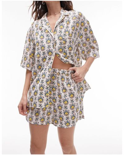 TOPSHOP Pyjama avec chemise et short à imprimé blocs - multicolore - Blanc