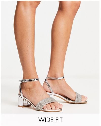 Glamorous Glamorous - sandali con tacco largo argento con strass a pianta larga - Bianco