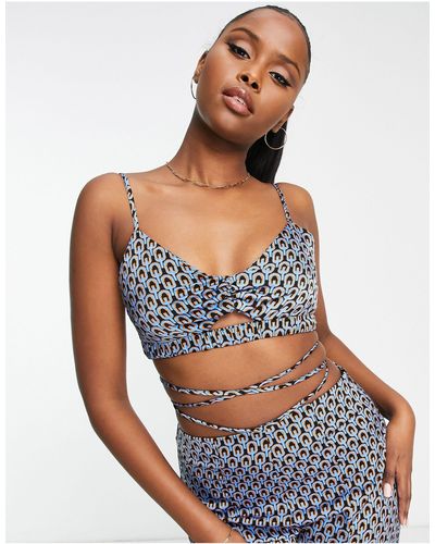 Missguided Brassière d'ensemble à imprimé géométrique - Bleu