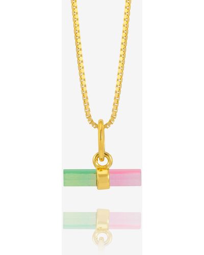 Rachel Jackson 22 Carat Plated Mini T-bar Necklace With Watermelon Stone With Gift Box - White