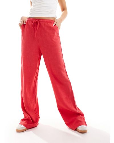 Stradivarius Tailo Pull On Trouser With Linen - Red