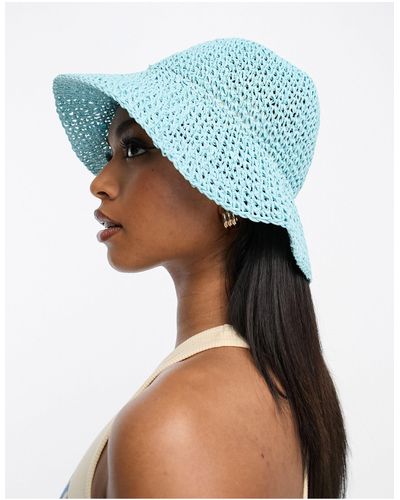 ASOS Packable Straw Crochet Bucket Hat - Blue