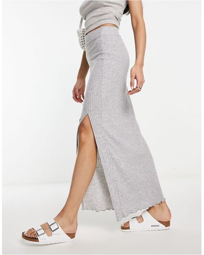 Miss Selfridge Ribbed Midaxi Skirt With Side Split - White
