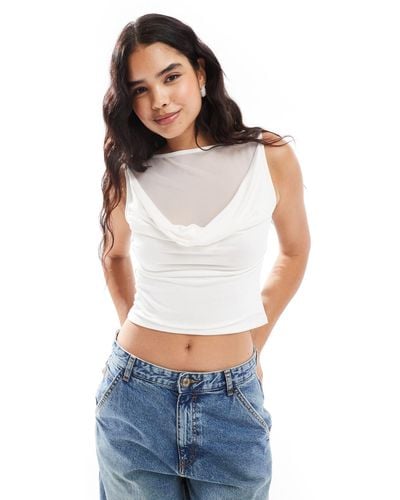 ASOS Cowl Top With Mesh - White