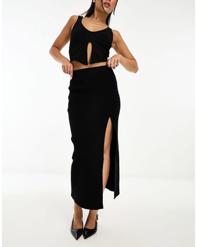 Pretty Lavish Blythe Knitted Split Midaxi Skirt - Black