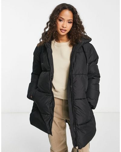 New Look Mid Length Padded Puffer Coat With Hood - Black
