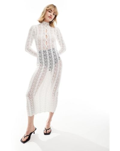 Lioness Crochet Semi-sheer High Neck Cut Out Midaxi Dress - White