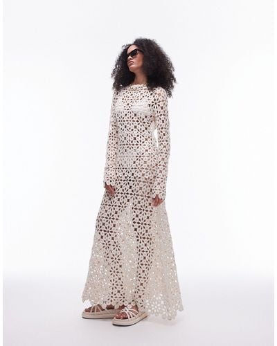 TOPSHOP Knitted Crochet Long Sleeve Maxi Dress - Multicolor