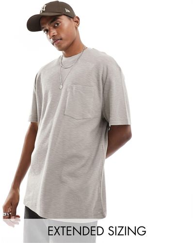 ASOS T-shirt décontracté aspect lin avec poche - marron - Blanc