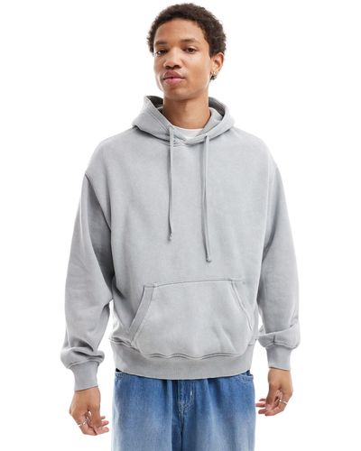 Bershka Sweat à capuche coupe carrée - délavé - Gris