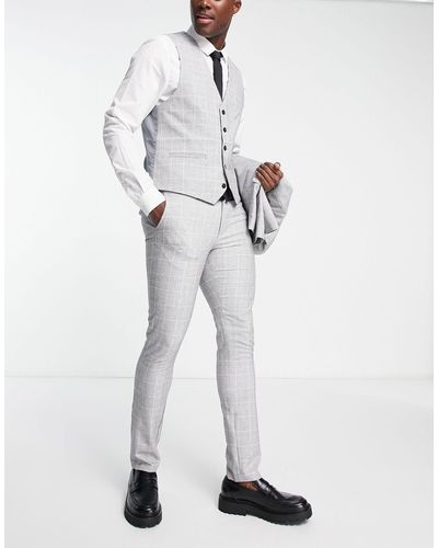 New Look Pantaloni da abito super skinny grigi a quadri - Bianco