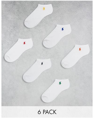 Polo Ralph Lauren 6 Pack Quarter Length Socks With Multicolour Logo - White