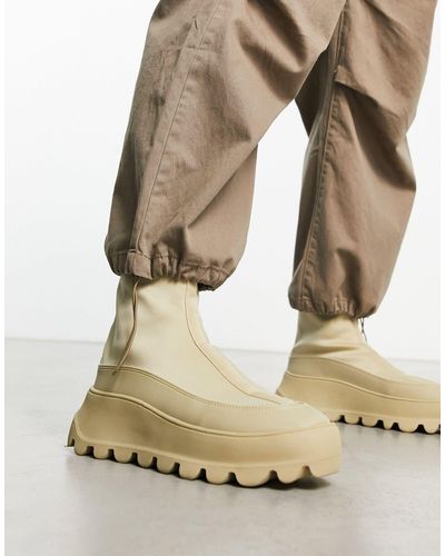 ASOS Chunky Zip Up Sock Boots - Natural