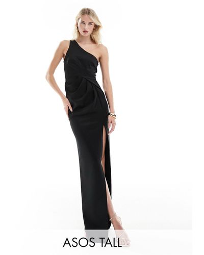 ASOS Asos design tall - robe longue moulante asymétrique à détail plissé - Noir
