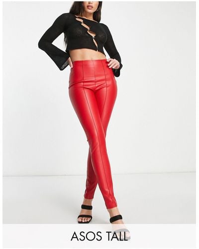 ASOS Asos Design Tall Cigarette Faux Leather Trouser - Red