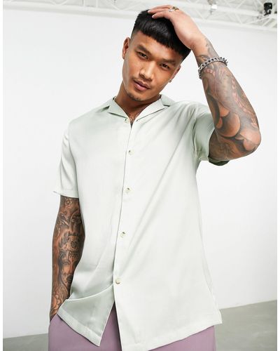 ASOS Regular-fit Overhemd Van Satijn Met Reverskraag - Groen