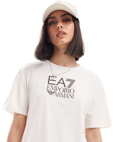 EA7 T-shirt avec grand logo devant - crème - Blanc