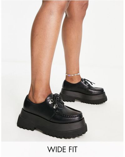 ASOS Wide Fit Memphis Chunky Lace Up Flat Shoes - Black
