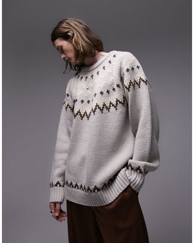 TOPMAN Classic Fairisle Sweater - Grey