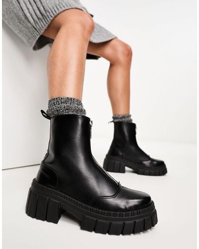 ASOS Alliance Chunky Zip-front Boots - Black