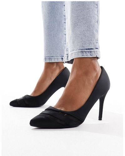 New Look Satin Mesh Court Heeled Shoes - Black