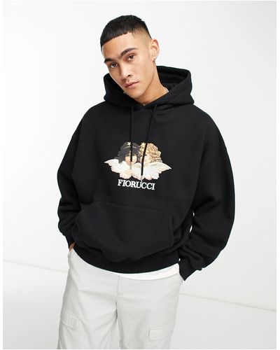 Fiorucci Oversized Hoodie Met Logoprint Met Engeltjes - Zwart