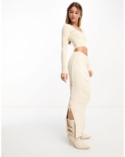Bershka Lace Up Side Detail Knitted Midi Skirt - White