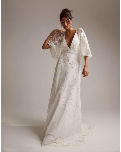 ASOS Amelia Cutwork Embroidered Wedding Dress With Kimono Sleeve - White