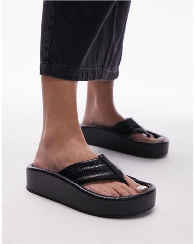 TOPSHOP Gigi - sandali infradito con plantare profondo neri effetto lucertola - Nero