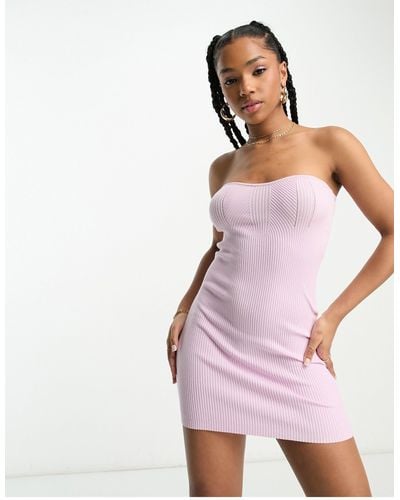 Miss Selfridge Knit Rib Bandeau Mini Dress - Pink
