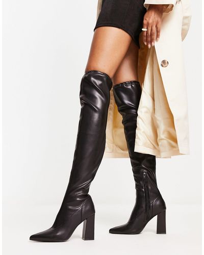 Glamorous Second Skin Block Heeled Over The Knee High Boots - Natural