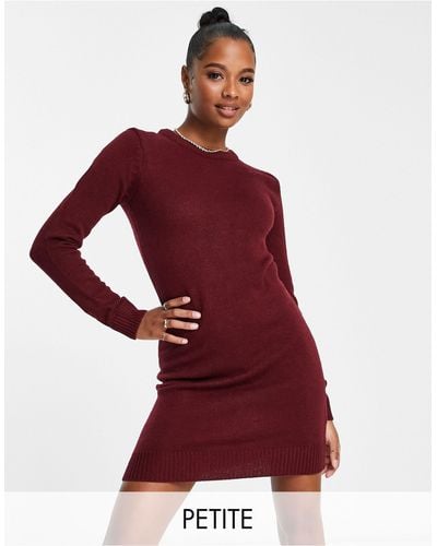 Brave Soul Petite Grungy Crew Neck Sweater Dress - Red