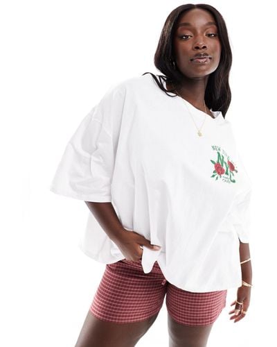 ASOS Asos design - cure - t-shirt oversize à motif graphique avec roses - Blanc