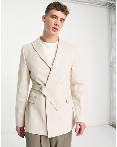 Bolongaro Trevor Slim Suit Jacket With Buckle - Natural