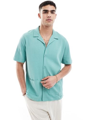 ASOS Relaxed Fit Polo Shirt With Revere Collar - Blue