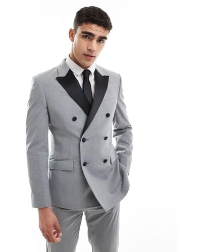 ASOS Double Breasted Skinny Suit Jacket - Gray