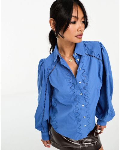 Y.A.S Embroidered Shirt With Laced Ladder Detailing - Blue