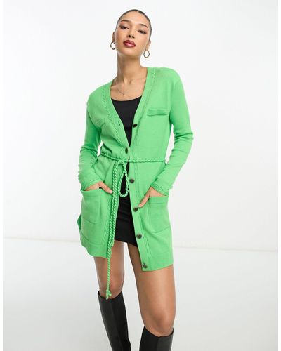 River Island Cárdigan midi con cinturón - Verde