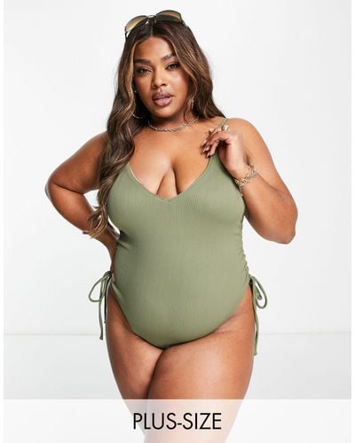 We Are We Wear Plus Nicola Ribbed Swimsuit - Green