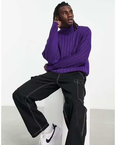 ASOS Oversized Wide Ribbed Roll Neck Jumper - Purple