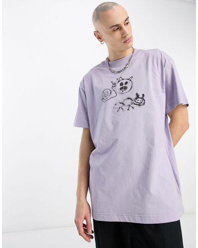 Weekday Oversized T-shirt With Lonely Cartoon Graphic - Purple