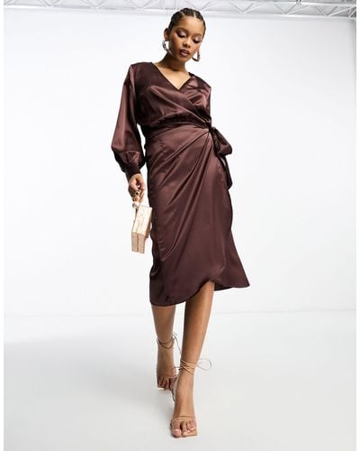 Never Fully Dressed Satin Wrap Midaxi Dress - Red