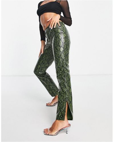 ASOS Low Rise Leather Look Straight Leg Trouser - Green