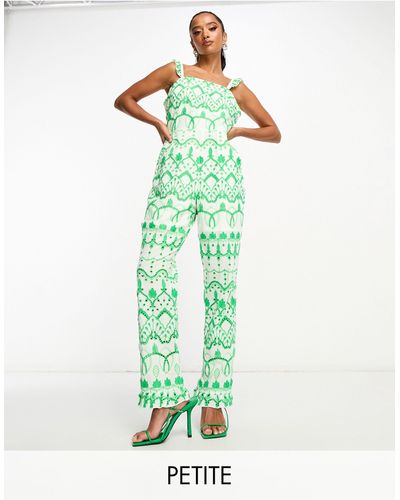 Never Fully Dressed Petite Broderie Jumpsuit - Green