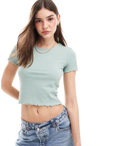 ONLY Cropped Lettuce Edge T-shirt - Blue