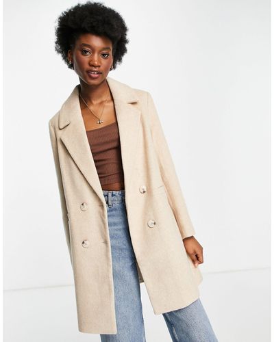 Stradivarius Double Breasted Tailored Coat - Natural