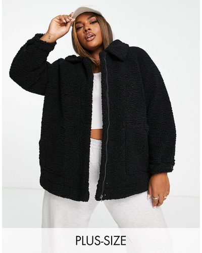Yours Collared Teddy Jacket - Black