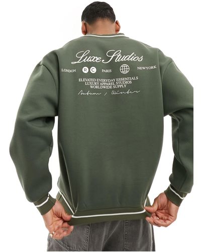 ASOS Oversized V Neck Sweatshirt With Tipping And Text Print - Green